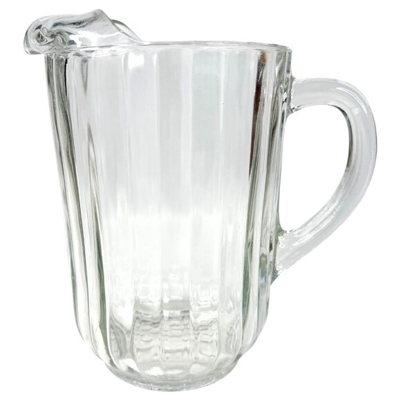 Jeannette Other - Vintage Jeannette National Clear Glass Ribbed Pitcher Ice Lip 63 OZ 7.5” Tall